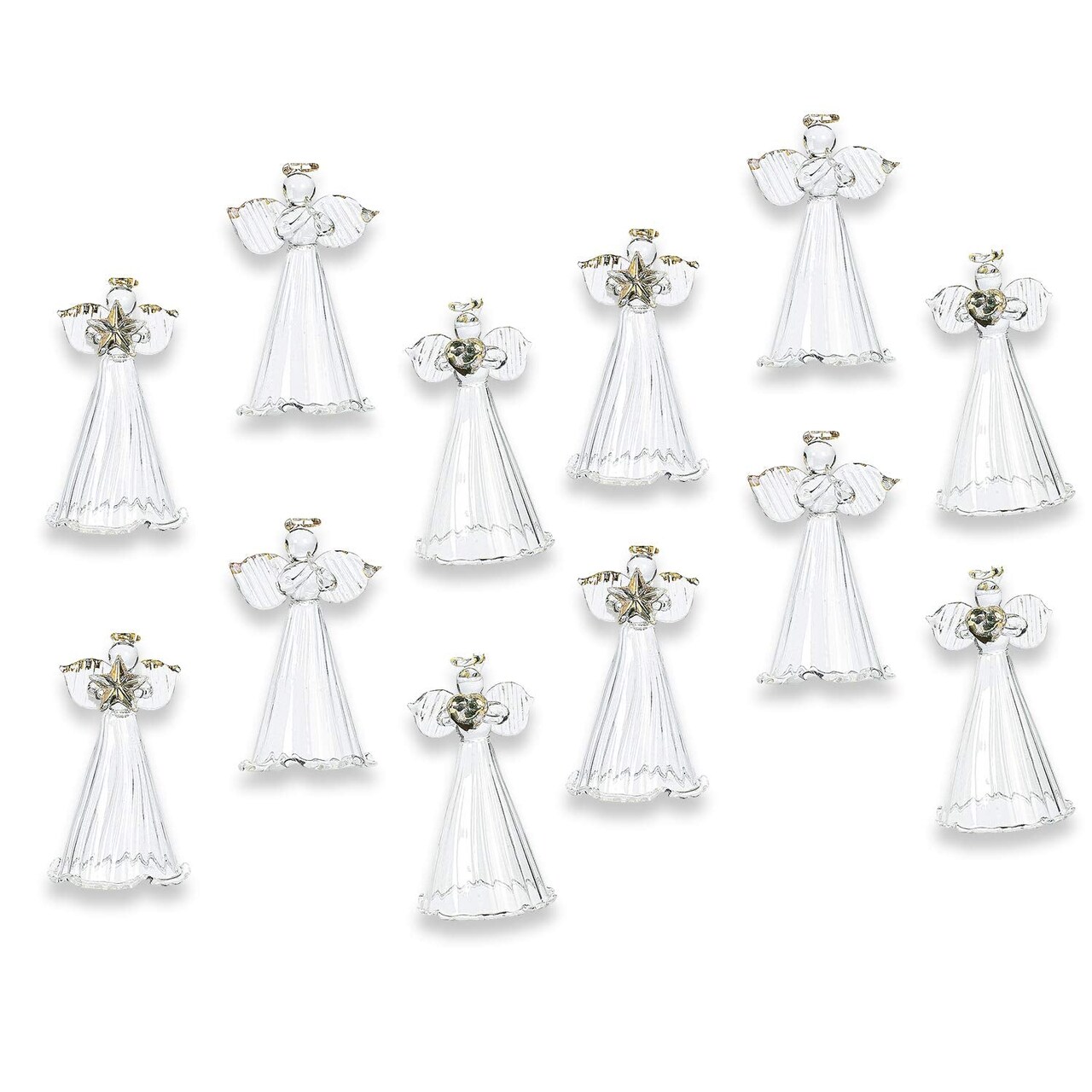Fun Express Spun Glass Angel Ornaments with Star/Heart/Praying Hands (Set of 12) Christmas Religious Decor